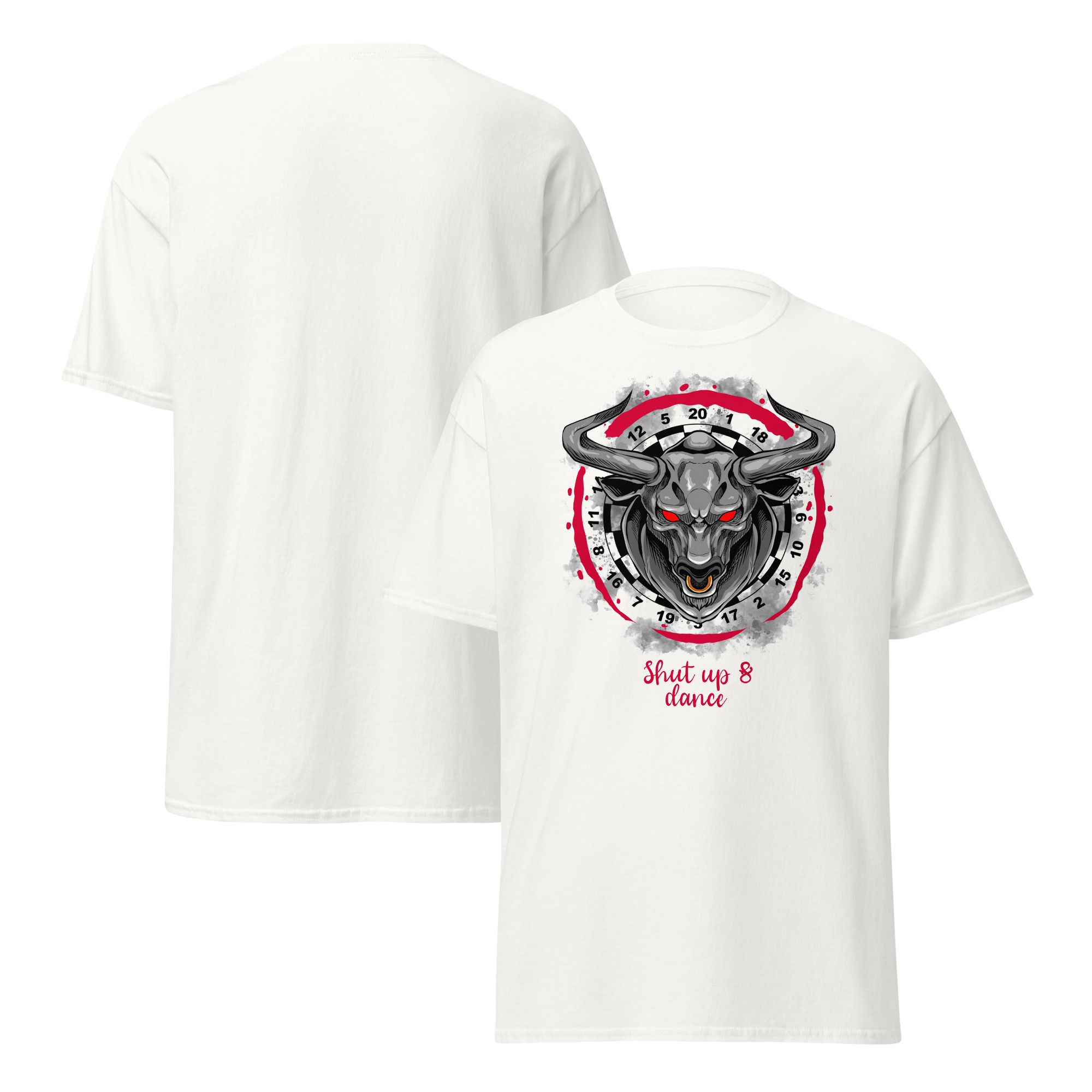 Dart T-Shirt – Shut Up and Dance Design für spielstarke Dartfans – Bullseye Red Edition – Bild 2