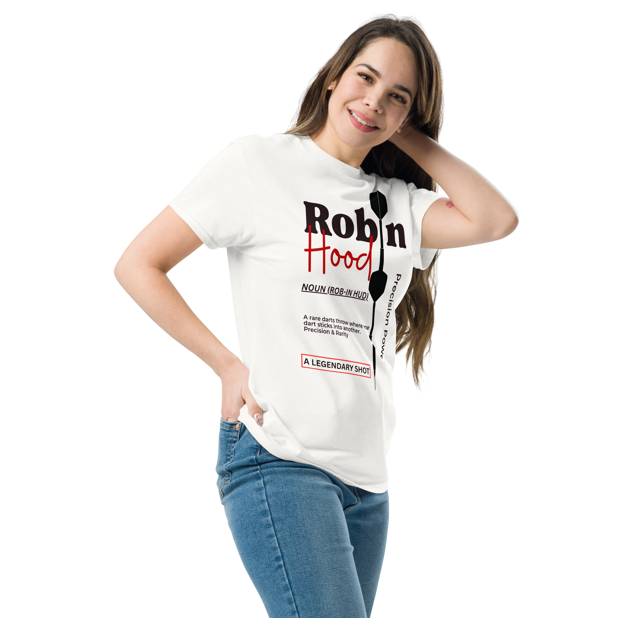 Dart T-Shirt – Robin Hood Design für Spielerinnen mit Stil & Zielgenauigkeit