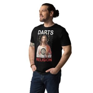 Dart T-Shirt – Darts Is My Religion Statement Design für echte Spieler