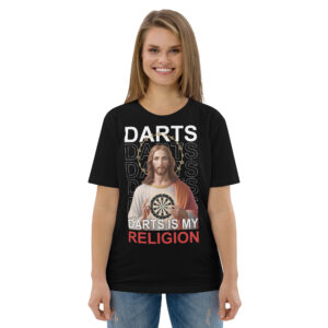 Dart T-Shirt – Darts Is My Religion Statement Design für Spielerinnen